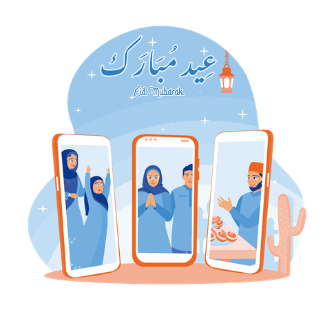 Muslims Make Telephone Calls To Wish Happy Eid  Illustration