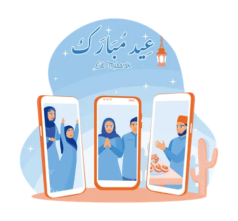 Muslims Make Telephone Calls To Wish Happy Eid  Illustration