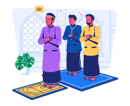 Muslims praying in congregation at mosque  Illustration