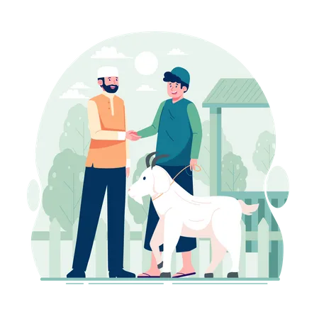 Muslims With Goat On Eid Al Adha Illustration Illustration