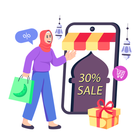 Muslin girl going Ramadan Sale  Illustration