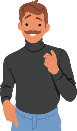 Mustached Male Character Pointing Directly At Viewer With His Index Finger  Illustration