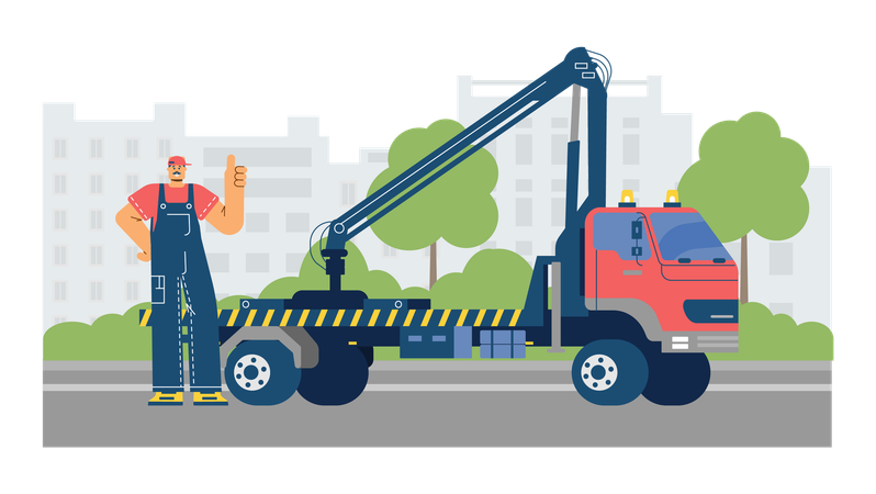Mustachioed man in overalls showing thumbs up  Illustration