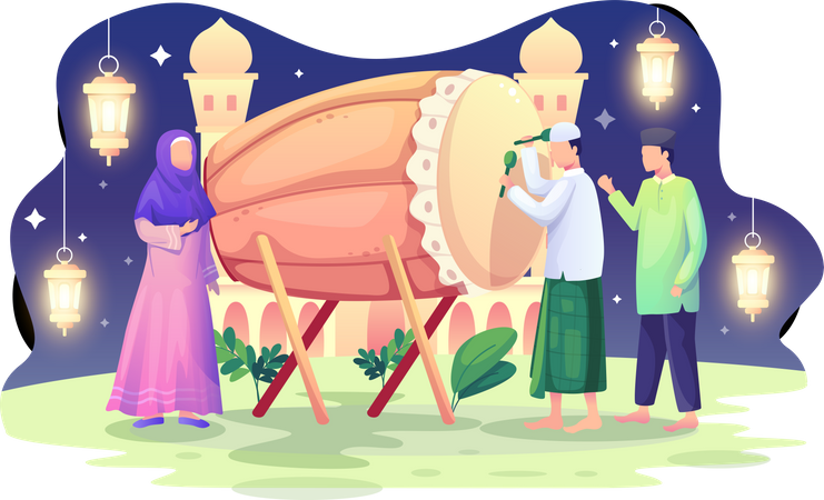 Los musulmanes celebran el Ramadán Kareem con tambores  Ilustración