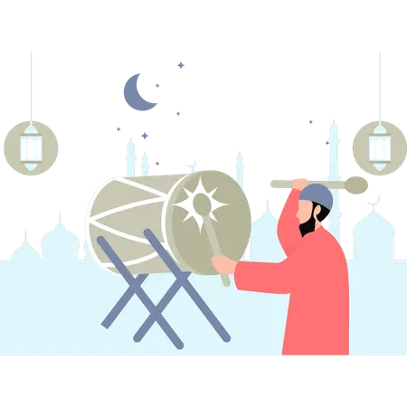 Musulmán está tocando el tambor  Ilustración