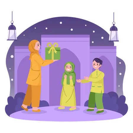 Musulman offrant un cadeau aux enfants  Illustration