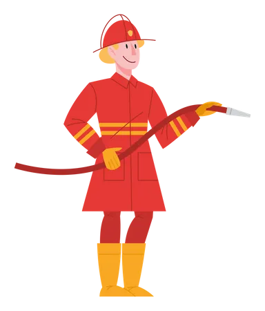 Mutiger Feuerwehrmann mit Wasserschlauch  Illustration