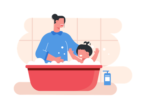 Mutter badet ihr Kind  Illustration