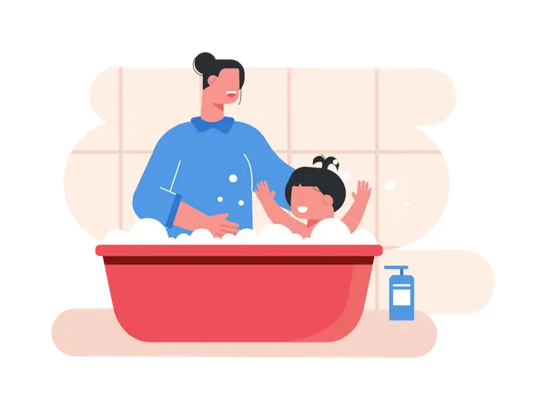 Mutter badet ihr Kind  Illustration