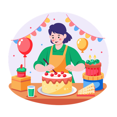 Mutter bereitet sich auf die Kuchendekoration vor  Illustration