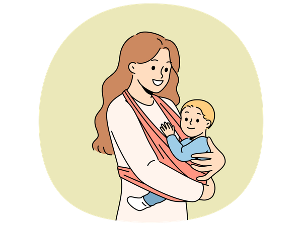 Mutter hält Baby im Tragetuch  Illustration