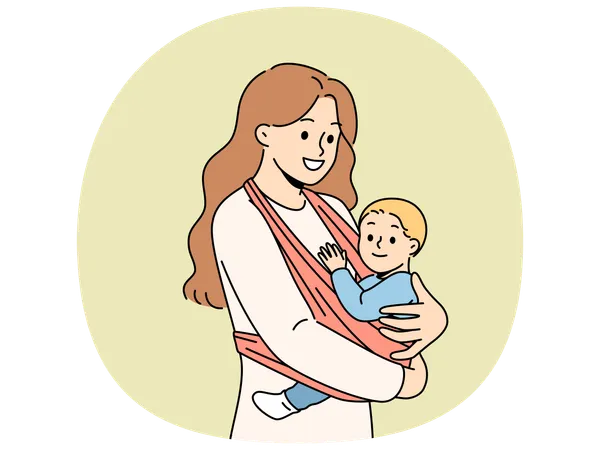 Mutter hält Baby im Tragetuch  Illustration