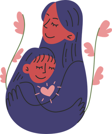 Mutter und Kind kuscheln  Illustration