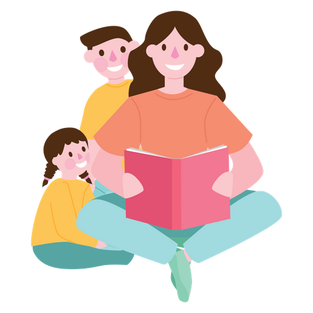 Mutter liest Buch für Kind  Illustration