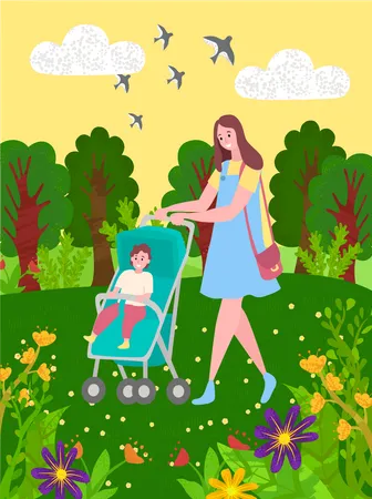 Mutter mit Kinderwagen  Illustration