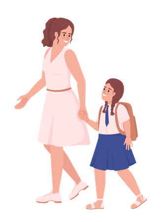 Mutter mit Tochter in Schuluniform  Illustration