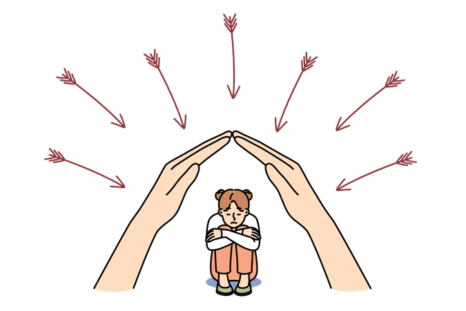 Mutter beschützt Tochter vor Pfeilen  Illustration