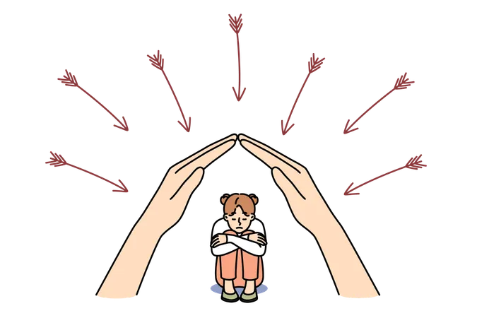 Mutter beschützt Tochter vor Pfeilen  Illustration