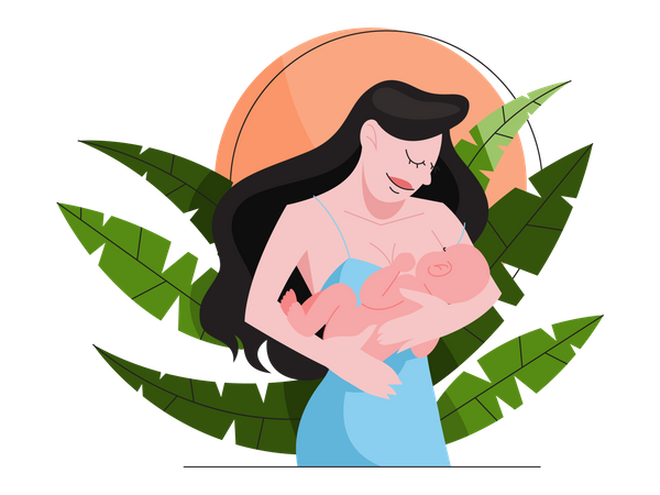 Mutter stillt ihr neugeborenes Baby  Illustration