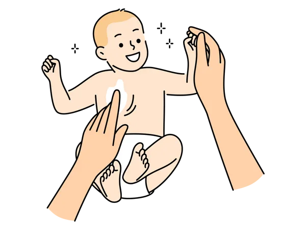 Mutter cremt Babyhaut ein  Illustration