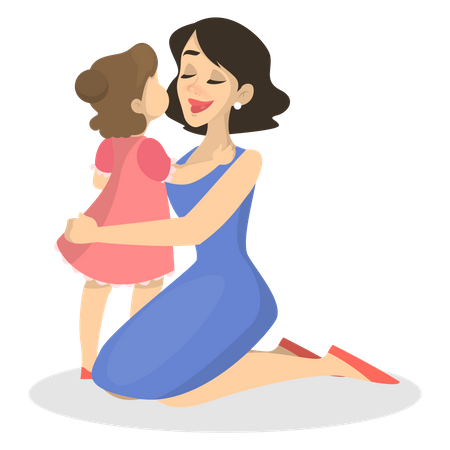Mutter umarmt ihre kleine Tochter liebevoll  Illustration