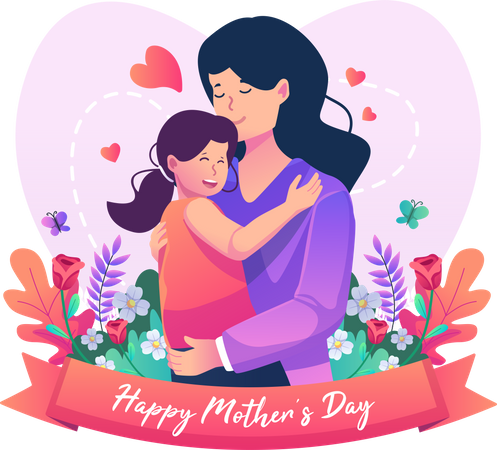 Mutter und ihre süße Tochter umarmen sich  Illustration
