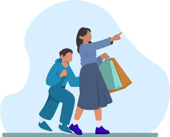 Mutter und Sohn beim Einkaufen  Illustration