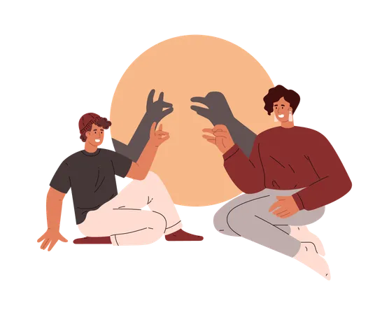 Mutter und Sohn erzeugen Tierschatten  Illustration