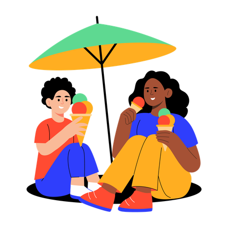 Mutter und Sohn genießen den Sommer  Illustration