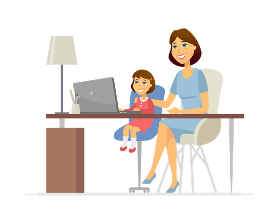 Mutter und Tochter am Laptop  Illustration