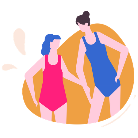 Mutter und Tochter im Badeanzug  Illustration