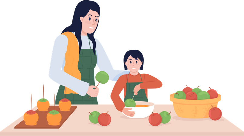 Mutter und Tochter kochen  Illustration