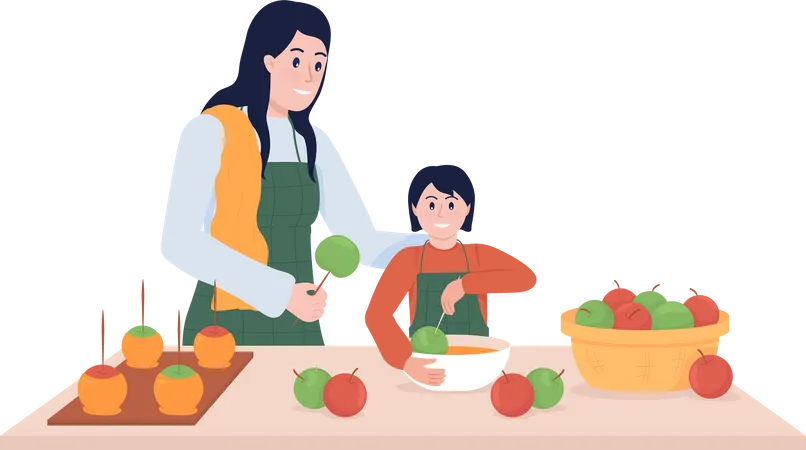 Mutter und Tochter kochen  Illustration