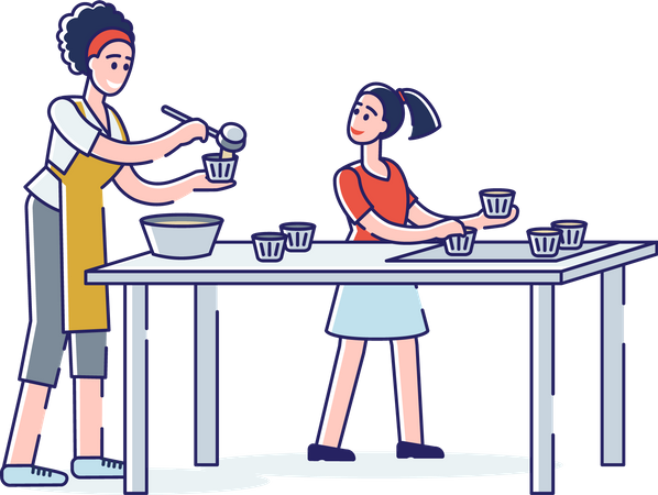 Mutter und Tochter kochen zusammen  Illustration