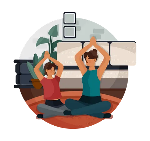 Mutter und Tochter machen Stretching  Illustration