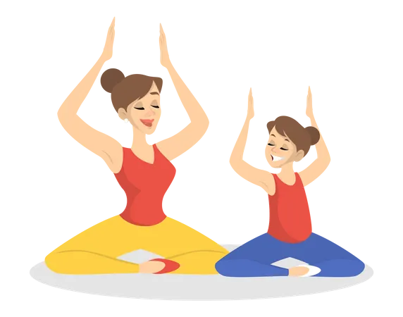 Mutter und Tochter machen Yoga-Übungen  Illustration