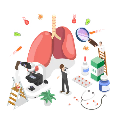 3 D Isometric Flat Vector Conceptual Illustration Of Mycobacterium Tuberculosis Medical Pulmonological Care Illustration