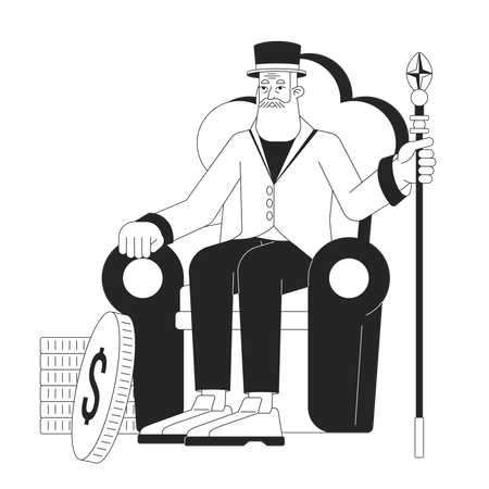 Mysterious old man sitting on throne  イラスト