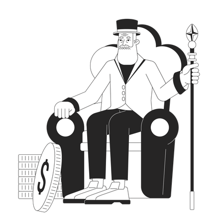 Mysterious old man sitting on throne  Illustration