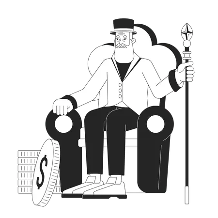 Mysterious old man sitting on throne  Illustration