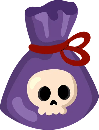 A Mystical Purple Pouch Adorned With A Skull And Secured With A Red Ribbon Perfect For Themes Of Magic Mystery And Halloween Ilustração