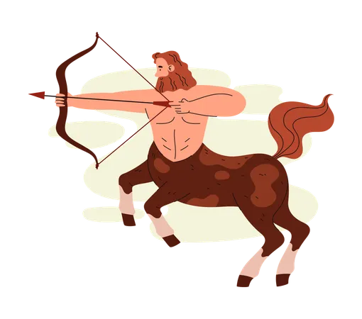 弓を持った神話上のケンタウロスの架空の生き物  イラスト