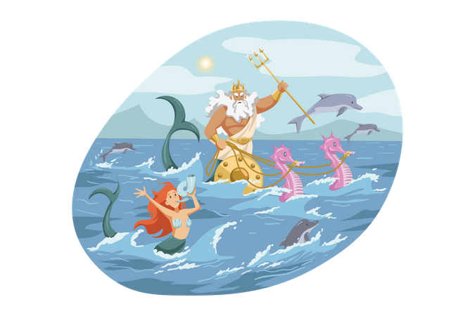 Mythologie grèce olympe dieu Neptune  Illustration