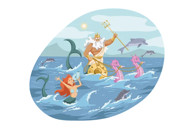 Mythologie grèce olympe dieu Neptune  Illustration