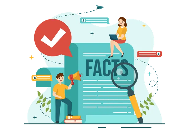 Fact Check Vector Illustration With Myths Vs Facts News For Thorough Checking Or Compare Evidence In Flat Cartoon Hand Drawn Landing Page Templates Illustration