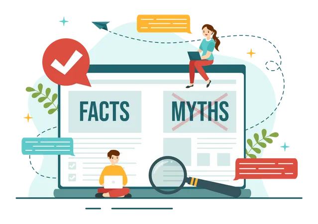 Fact Check Vector Illustration With Myths Vs Facts News For Thorough Checking Or Compare Evidence In Flat Cartoon Hand Drawn Landing Page Templates Illustration