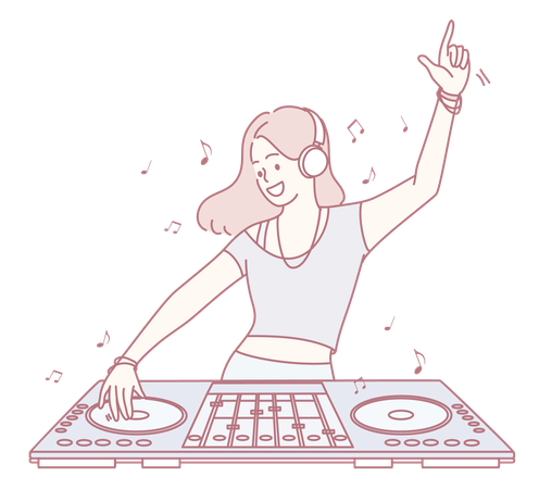 N Energetic DJ is mixing uplifting music that energizes the crowd and atmosphere  Illustration