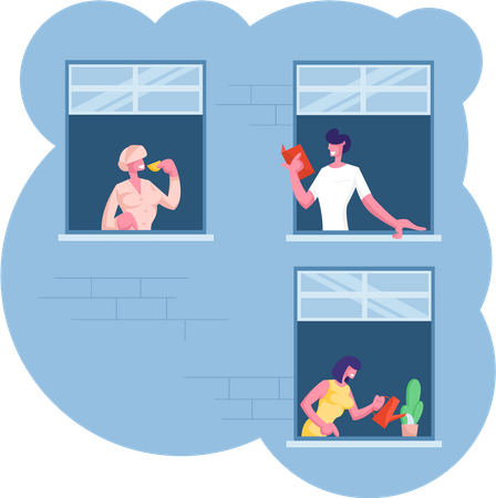 Nachbarn kommunizieren durch Fenster in der Wohnung  Illustration