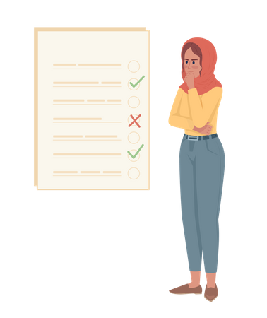 Nachdenkliche Frau organisiert Aufgaben in To-Do-Liste  Illustration