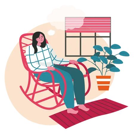 Nachdenkliche Frau sitzt auf einem Relaxsessel  Illustration